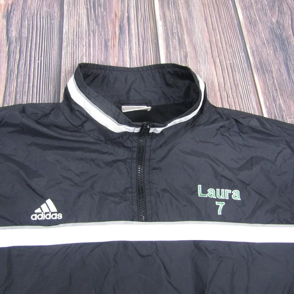 Adidas Jacket Mens‎ Large Black Quarter Zip Windbreaker York College Volleyball